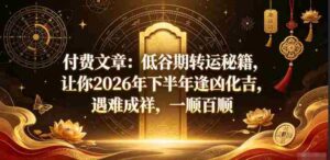 付费文章:低谷期转运秘籍,让你2026年下半年逢凶化吉,遇难成祥,一顺百顺-中创网_分享创业项目_助您在家赚钱
