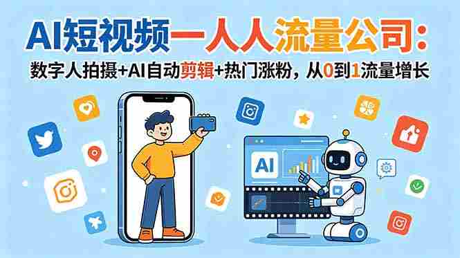 （18864期）AI短视频一人流量公司：数字人拍摄+AI自动剪辑+热门涨粉，从0到1流量增长-中创网_分享创业项目_助您在家赚钱
