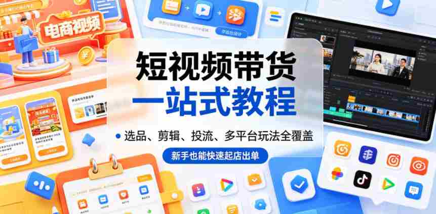 短视频带货一站式教程,选品、剪辑、投流、多平台玩法全覆盖,新手也能快速起店出单