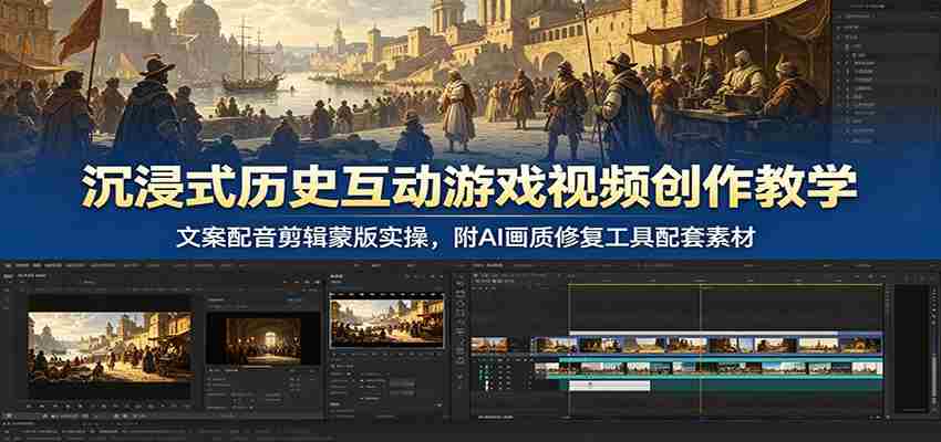 沉浸式历史互动游戏视频创作教学：文案配音剪辑蒙版实操，附AI画质修复工具配套素材-中创网_分享创业项目_助您在家赚钱