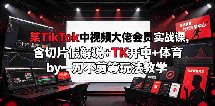 某TikTok中视频大佬会员实战课,含切片假解说+TK开中+体育by一刀不剪等玩法教学