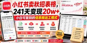 小红书卖秋招表格,241天变现20w+,小白可复刻的信息搬运工模式-中创网_分享创业项目_助您在家赚钱