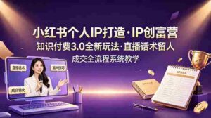 (19069期)小红书个人IP打造创富营,知识付费3.0全新玩法,直播话术留人成交全流程系统教学-中创网_分享创业项目_助您在家赚钱