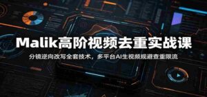 Malik高阶视频去重实战课:分镜逆向改写全套技术,多平台AI生视频规避查重限流-中创网_分享创业项目_助您在家赚钱