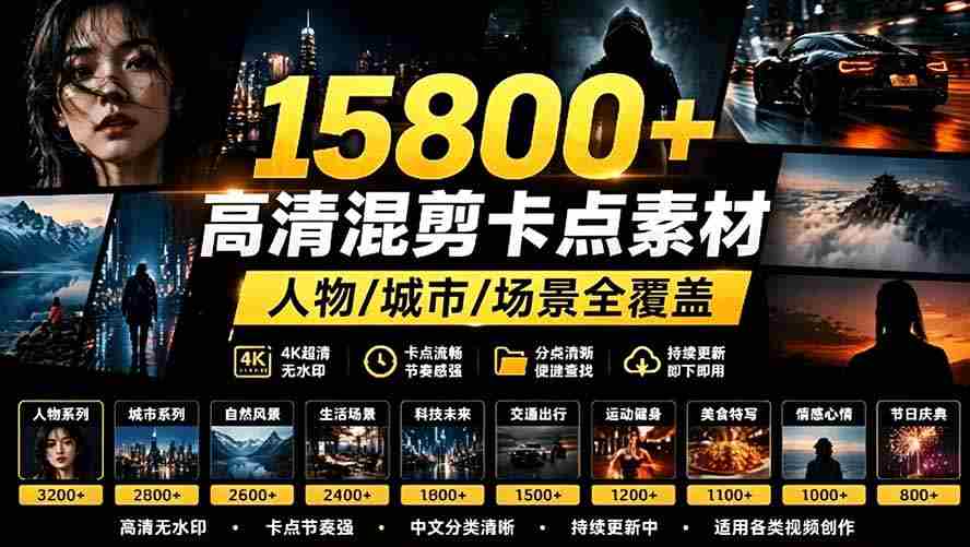 （19120期）【影视剪辑素材合集】15800+高清混剪卡点｜热门影视精彩片段｜人物/城市/场景全覆盖，中文分类清晰-中创网_分享创业项目_助您在家赚钱