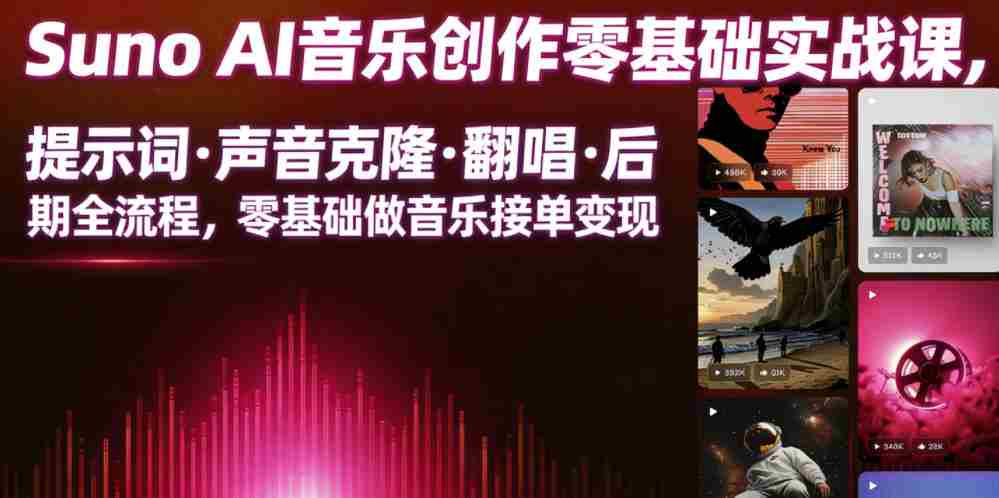 Suno AI音乐创作实战课，提示词・声音克隆・翻唱・后期全流程，零基础做音乐接单变现-中创网_分享创业项目_助您在家赚钱