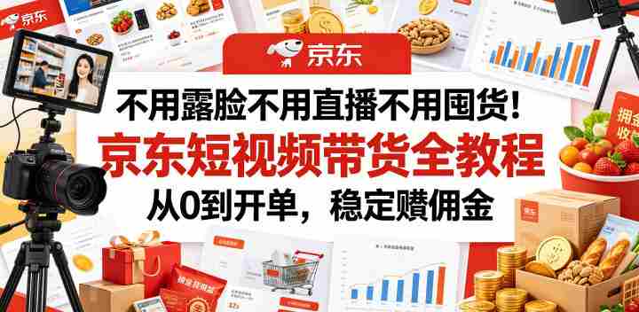 不用露脸不用直播不用囤货!京东短视频带货全教程,从0到开单,稳定賺佣金