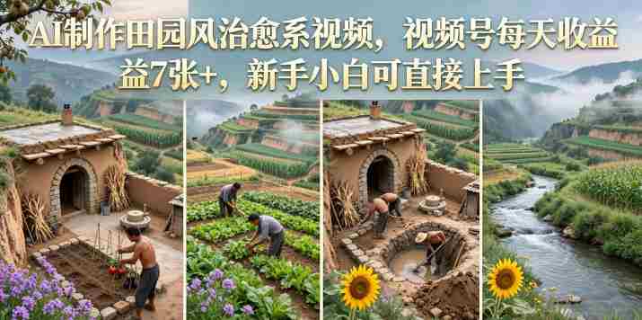 AI制作田园风治愈系视频,视频号每天收益7张+,新手小白可直接上手
