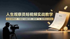 (19113期)人生观察员短视频实战教学,沉浸式剧情创作,零基础打造爆款视频,接商单广告,独家精选分成收益-中创网_分享创业项目_助您在家赚钱