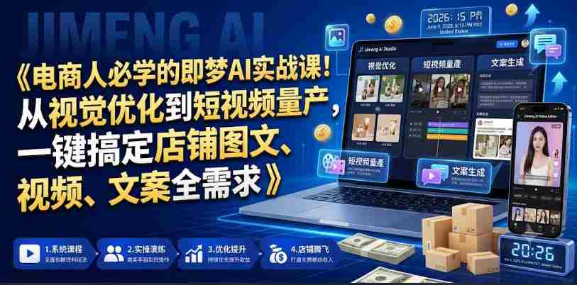 电商人必学的即梦AI实战课！从视觉优化到短视频量产，一键搞定店铺图文、视频、文案全需求-中创网_分享创业项目_助您在家赚钱