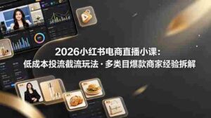 (19034期)2026小红书电商直播小课,低成本投流截流玩法,多类目爆款商家经验完整拆解教学-中创网_分享创业项目_助您在家赚钱