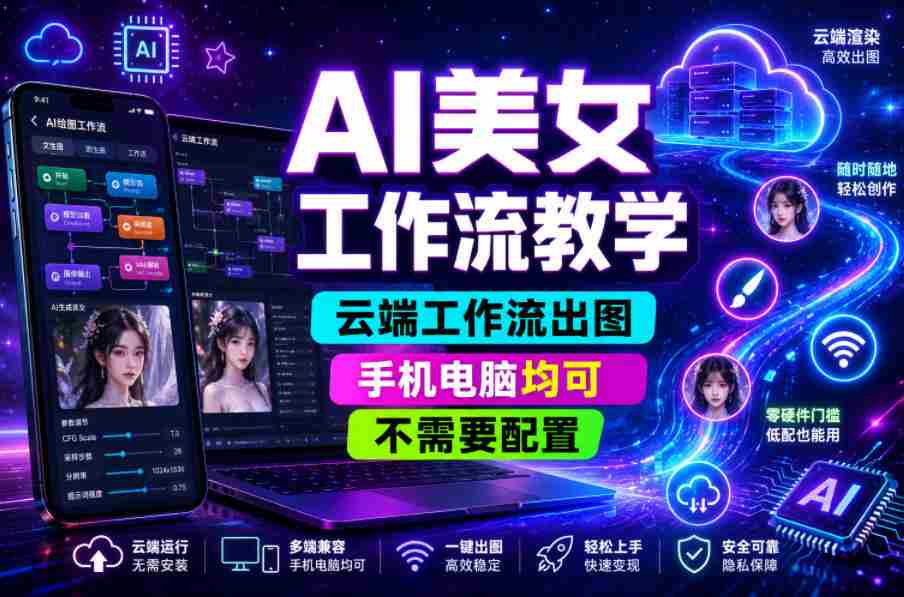 AI美女工作流教学,云端工作流出图,手机电脑均可,不需要配置,快速起号涨粉