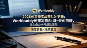 (18995期)2026AI写作实战营3.0-更新:Workbuddy创建写作Skill+去AI痕迹,微头条公众号爆款变现-中创网_分享创业项目_助您在家赚钱