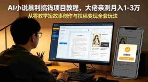 (18913期)AI小说暴利搞钱项目教程-更新,大佬亲测月入1-3万,从零教学短故事创作与投稿变现全套玩法-中创网_分享创业项目_助您在家赚钱