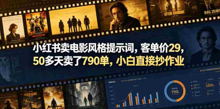 小红书卖电影风格提示词,客单价29,50多天卖了790单,小白直接抄作业!