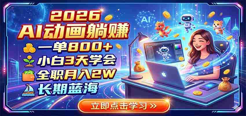 2026 AI动画躺赚:一单800+,小白3天学会,全职月入2W,长期蓝海-中创网_分享创业项目_助您在家赚钱