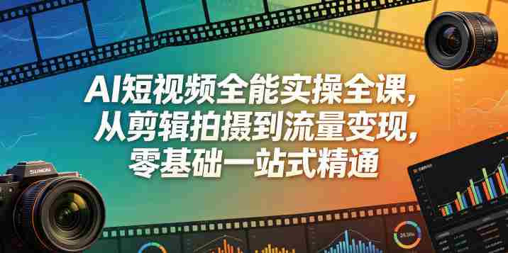 AI短视频全能实操全课,从剪辑拍摄到流量变现,零基础一站式精通