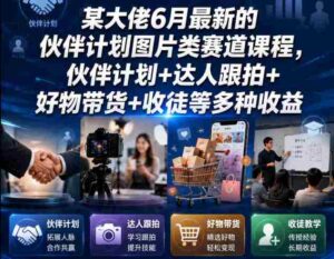 某大佬6月最新的伙伴计划图片类赛道课程,伙伴计划+达人跟拍+好物带货+收徒等多种收益-中创网_分享创业项目_助您在家赚钱