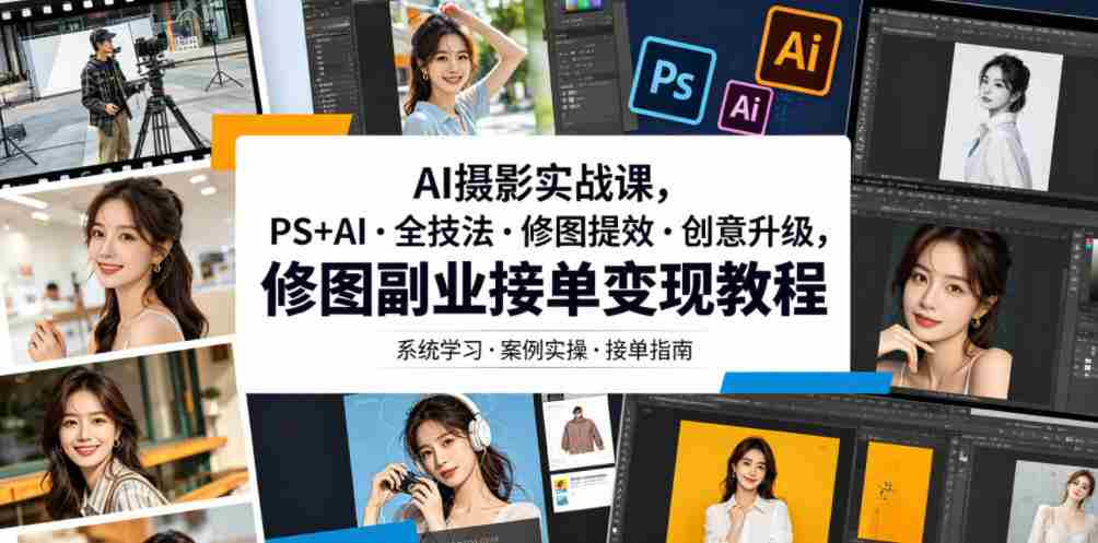 AI摄影实战课,PS+AI・全技法・修图提效・创意升级,修图副业接单变现教程