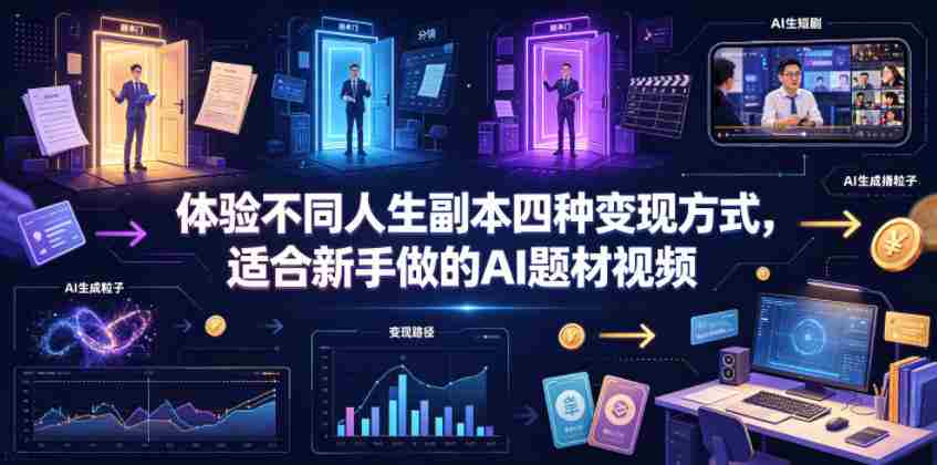 体验不同人生副本四种变现方式,适合新手做的AI题材视频