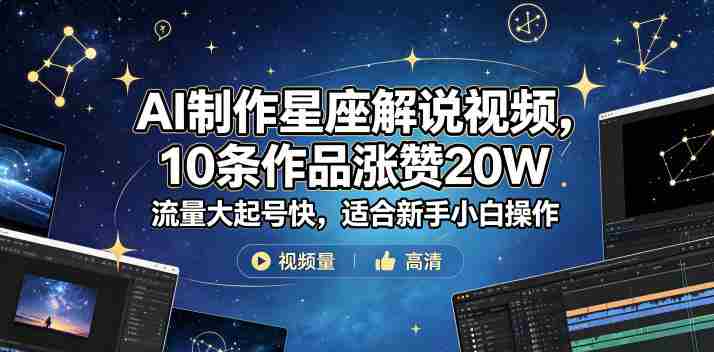 AI制作星座解说视频,10条作品涨赞20W,流量大起号快,适合新手小白操作
