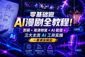 零基础做AI漫剧全教程!剪辑+高清修复+AI配音+三大主流AI工具实操,一套课全搞定-中创网_分享创业项目_助您在家赚钱