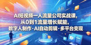 AI短视频一人流量公司实战课,从0到1流量增长赋能,数字人制作・AI自动剪辑・多平台变现,一人做流量生意全落地教程-中创网_分享创业项目_助您在家赚钱