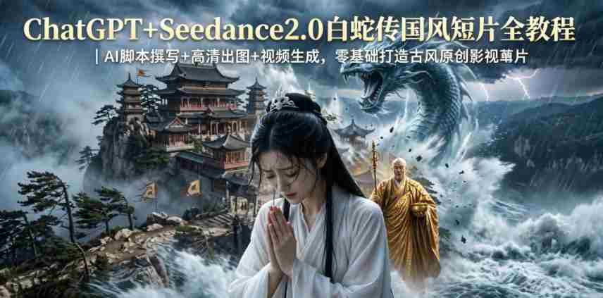 ChatGPT+Seedance2.0白蛇传国风短片全教程|AI脚本撰写+高清出图+视频生成,零基础打造古风原创影视短片