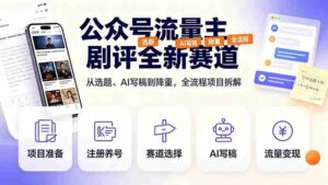 (19348期)公众号流量主剧评全新赛道,从选题、AI写稿到降重,全流程项目拆解-中创网_分享创业项目_助您在家赚钱