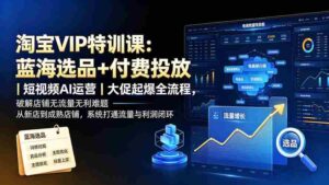 （19399期）淘宝VIP特训课：蓝海选品+付费投放｜短视频AI运营｜大促起爆全流程，破解店铺无流量无利润难题-中创网_分享创业项目_助您在家赚钱