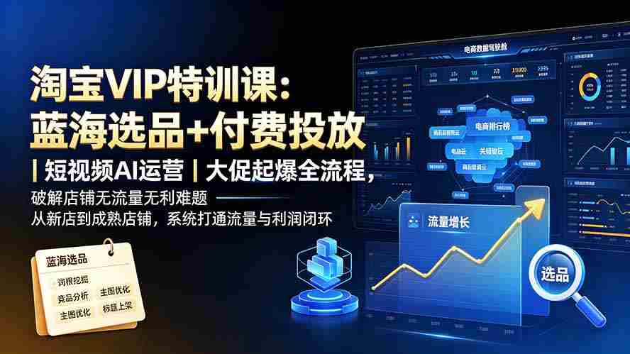 （19399期）淘宝VIP特训课：蓝海选品+付费投放｜短视频AI运营｜大促起爆全流程，破解店铺无流量无利润难题-中创网_分享创业项目_助您在家赚钱