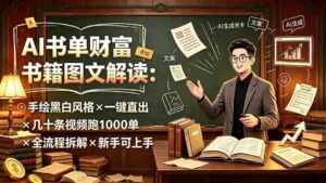 (19515期)AI书单财富书籍图文解读:手绘黑白风格×一键直出×几十条视频跑1000单×全流程拆解×新手可上手-中创网_分享创业项目_助您在家赚钱