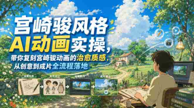 宫崎骏风格AI动画实操,带你复刻宫崎骏动画的治愈质感,从创意到成片全流程落地