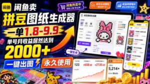 闲鱼卖拼豆图纸生成器,一单1.8-9.9,单号月收益居然达到2000+一键出图永久使用-中创网_分享创业项目_助您在家赚钱