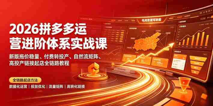 2026拼多多运营进阶体系实战课|新版拖价稳量、付费转投产、自然流矩阵、高投产链接起店全链路教程
