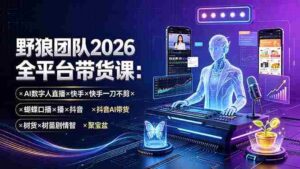 (19511期)野狼团队2026全平台带货课-7月:AI数字人直播×快手一刀不剪×蝴蝶口播×抖音AI带货×树苗剧情智剪×聚宝盆-中创网_分享创业项目_助您在家赚钱