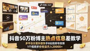 (19145期)抖音50万粉博主热点信息差教学:多平台分发抖音快手B站视频号微博,1个视频多份收益月入20000+-中创网_分享创业项目_助您在家赚钱