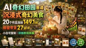 AI奇幻田园赛道,沉浸式奇幻美食,20个作品涨粉149.1W,橱窗带货27W件,小白可复制,详细教程拆解-中创网_分享创业项目_助您在家赚钱