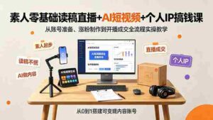 (19232期)素人零基础读稿直播+AI短视频+个人IP搞钱课,从账号准备、涨粉制作到开播成交全流程实操教学-中创网_分享创业项目_助您在家赚钱