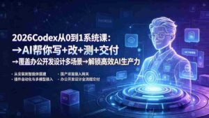 (19461期)2026Codex从0到1系统课:→AI帮你写+改+测+交付→覆盖办公开发设计多场景→解锁高效AI生产力-中创网_分享创业项目_助您在家赚钱