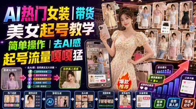 AI热门女装带货丨美女起号教学，简单操作，去AI感，起号流量嘎嘎猛-中创网_分享创业项目_助您在家赚钱