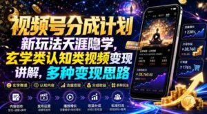 视频号分成计划新玩法天涯隐学,玄学类认知类视频变现讲解,多种变现思路-中创网_分享创业项目_助您在家赚钱