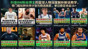 抖音8W粉丝博主的篮球人物深度解析解说教学,零门槛玩转伙伴计划与精选独家,单日稳定收益1k+-中创网_分享创业项目_助您在家赚钱