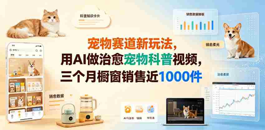 宠物赛道新玩法,用AI做治愈宠物科普视频,三个月橱窗销售近1000件【详细教学】