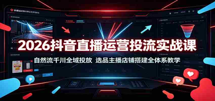 2026抖音直播运营投流实战课：自然流千川全域投放，选品主播店铺搭建全体系教学-中创网_分享创业项目_助您在家赚钱