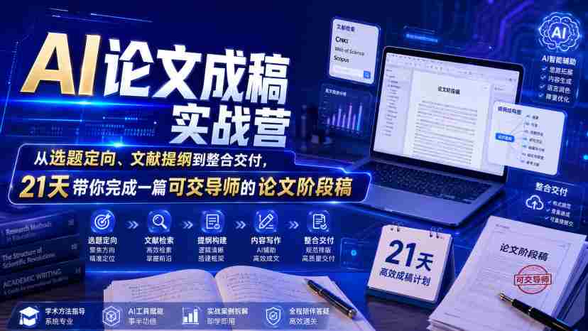AI论文成稿实战营，从选题定向、文献提纲到整合交付，21天带你完成一篇可交导师的论文阶段稿-中创网_分享创业项目_助您在家赚钱