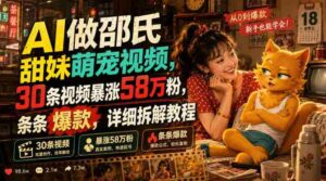 AI做邵氏甜妹萌宠视频,30条视频暴涨58万粉,条条爆款,详细拆解教程-中创网_分享创业项目_助您在家赚钱