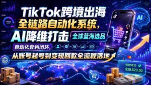TikTok跨境出海全链路自动化系统,AI降维打击全球蓝海选品自动化套利闭环,从账号起号到变现回款全流程落地(2026年7月)-中创网_分享创业项目_助您在家赚钱