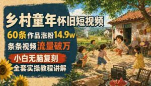 乡村童年怀旧短视频,60条作品涨粉14.9w,条条视频流量破万,小白无脑复刻,全套实操教程讲解-中创网_分享创业项目_助您在家赚钱