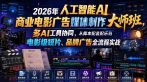 2026年人工智能AI商业电影广告媒体制作大师班，多AI工具协同，从脚本配音配乐到电影级短片、品牌广告全流程实战（中英字幕）-中创网_分享创业项目_助您在家赚钱